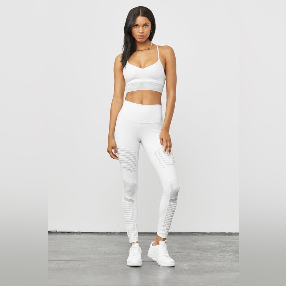 Alo High-Waste Moto Legging, Size XS (2-4) in White Glossy